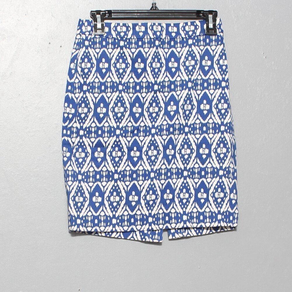 J crew factory pencil skirt blue white pattern cotton skirt